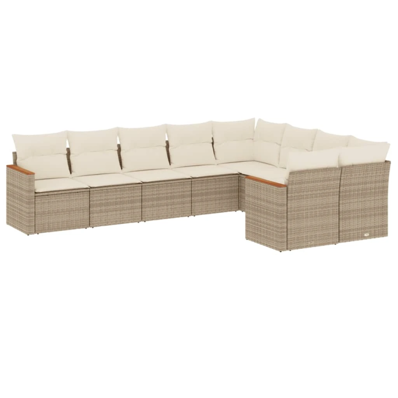 vidaXL 9-daļīgs dārza dīvānu komplekts, matrači, bēša PE rotangpalma