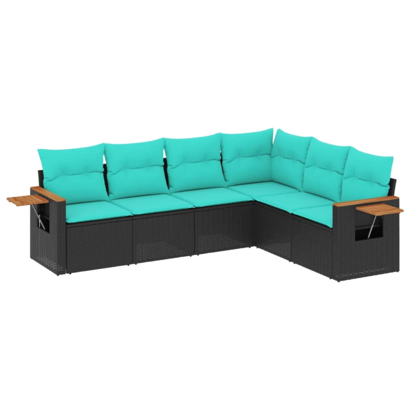 vidaXL 6-daļīgs dārza dīvāna komplekts ar matračiem, melna rotangpalma