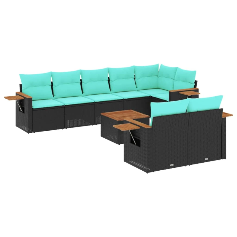 vidaXL 9-daļīgs dārza dīvāna komplekts ar matračiem, melna rotangpalma