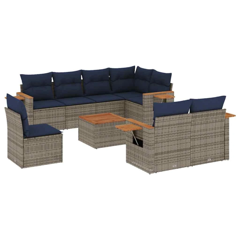 vidaXL 9-daļīgs dārza dīvāna komplekts ar matračiem pelēka rotangpalma