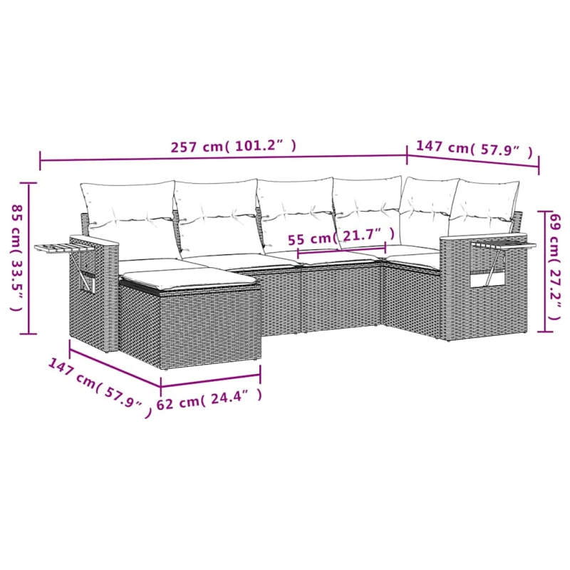 vidaXL 6-daļīgs dārza dīvāna komplekts ar matračiem pelēka rotangpalma