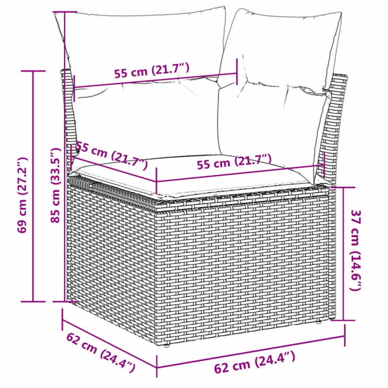 vidaXL 10daļīgs dārza dīvāna komplekts ar matračiem pelēka rotangpalma