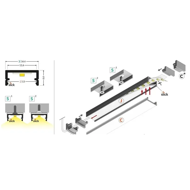 LED juostos profilis Standart BEGTON12 Paviršinis F2005401, balta sp.