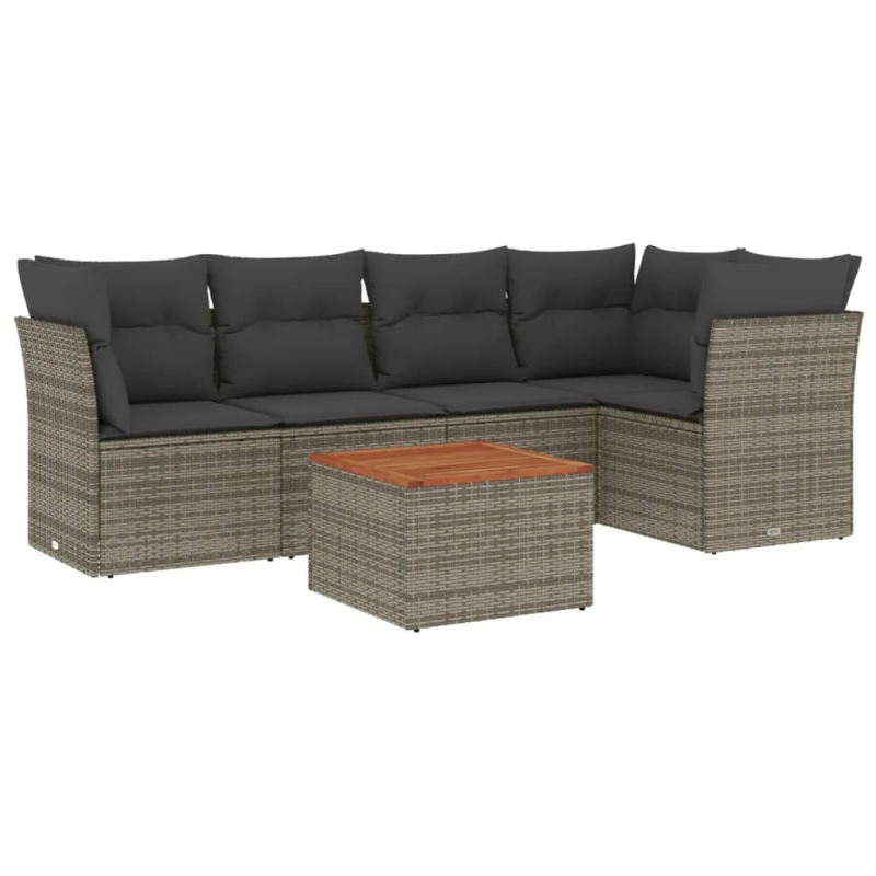 vidaXL 6-daļīgs dārza dīvāna komplekts ar matračiem, pelēks PE pinums