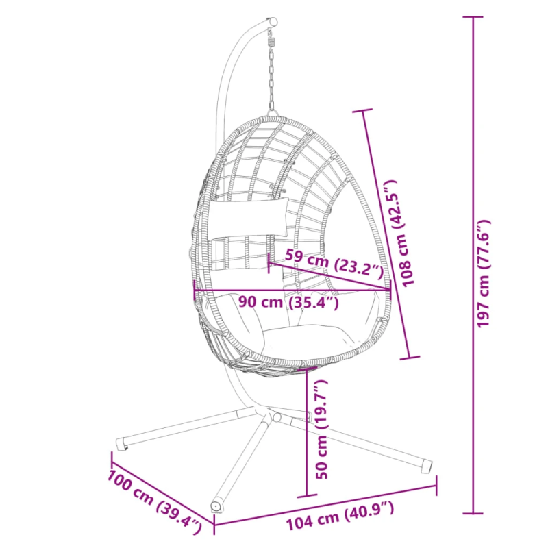 vidaXL iekarams krēsls ar statīvu, bēšs, olas forma, PE rotangpalma