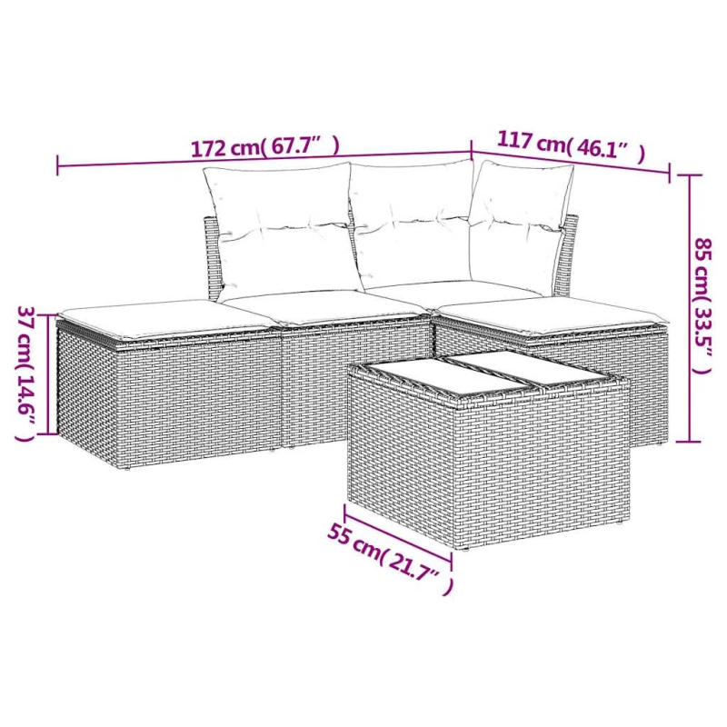 vidaXL 5-daļīgs dārza dīvānu komplekts,matrači, gaiši pelēka PE pinums