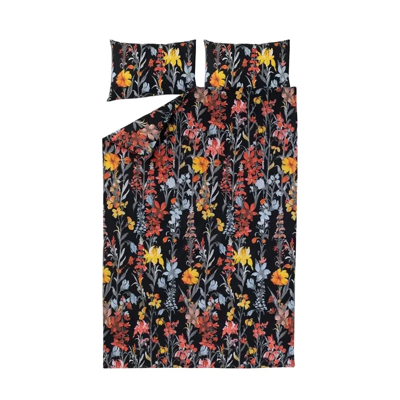 Gultas veļas komplekts Domoletti Wild Flowers, melna krās., 200 x 220 cm