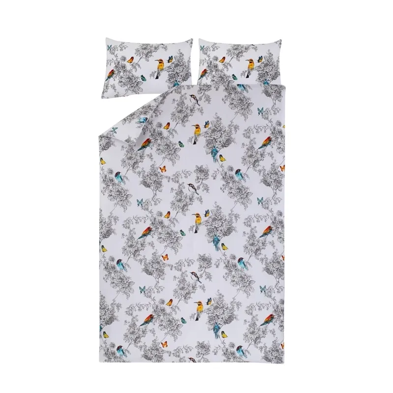 Gultas veļas komplekts Domoletti Bird Wilde, balta krās.-pelēka krās., 200 x 220 cm