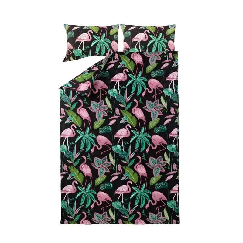 Gultas veļas komplekts Domoletti Flamingo, melna krās.-rozā krās., 200 x 220 cm