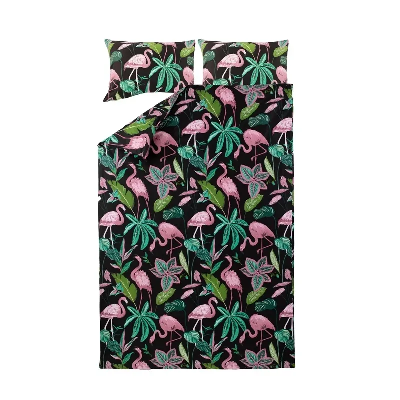 Gultas veļas komplekts Domoletti Flamingo, melna krās.-rozā krās., 200 x 220 cm