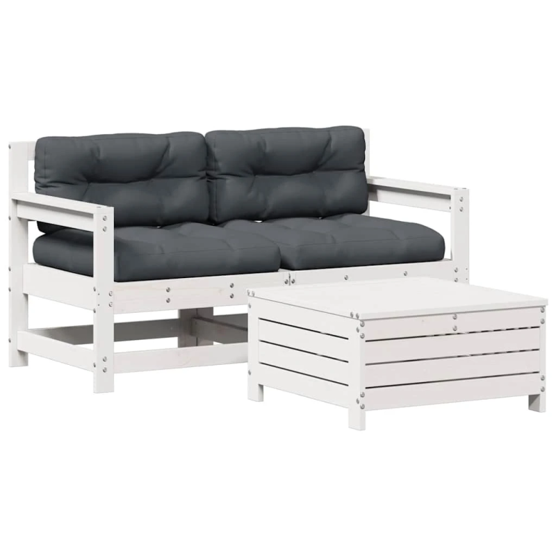 vidaXL 3-daļīgs dārza mēbeļu komplekts ar matračiem, priedes koks