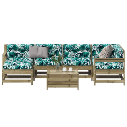 vidaXL 7-daļīgs dārza atpūtas mēbeļu komplekts ar matračiem, priede