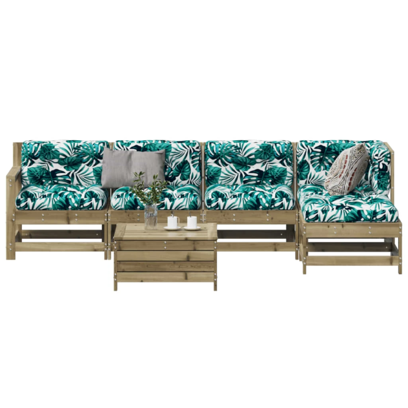 vidaXL 6-daļīgs dārza atpūtas mēbeļu komplekts ar matračiem, priede