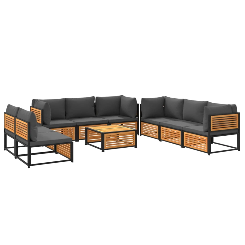 vidaXL 9-daļīgs dārza atpūtas mēbeļu komplekts ar matračiem, akācija