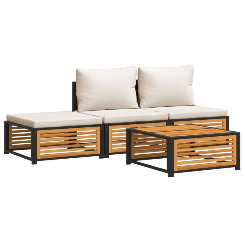 vidaXL 4-daļīgs dārza atpūtas mēbeļu komplekts ar matračiem, akācija