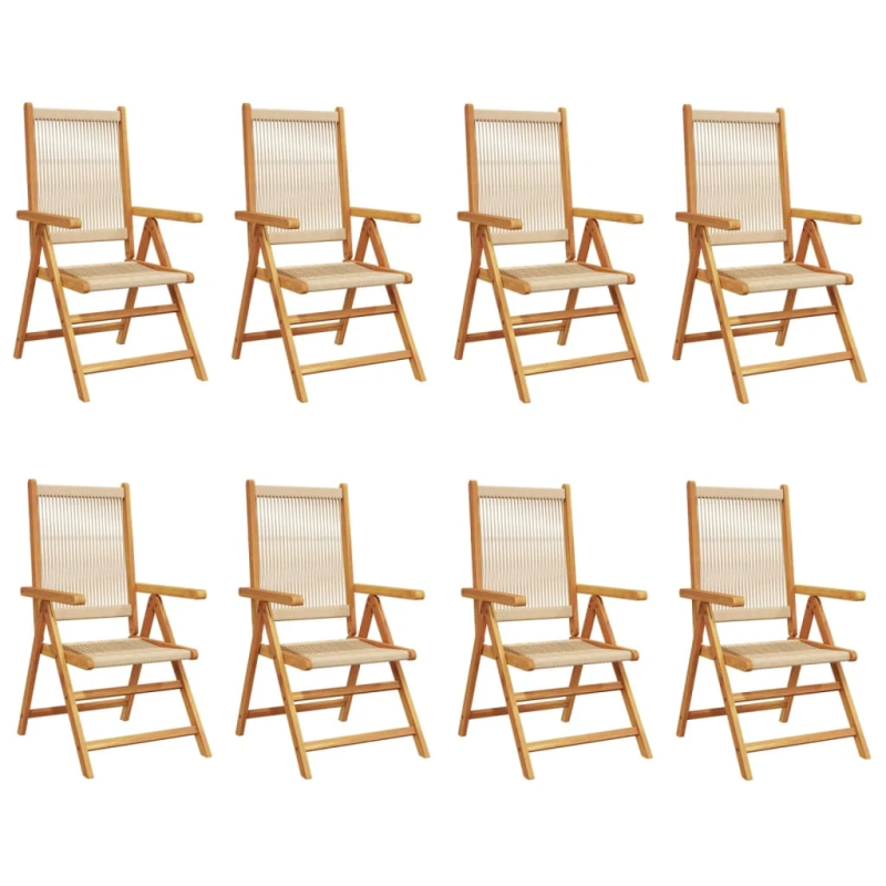 vidaXL dārza krēsli, 8 gab., regulējami, bēši, akācijas masīvkoks