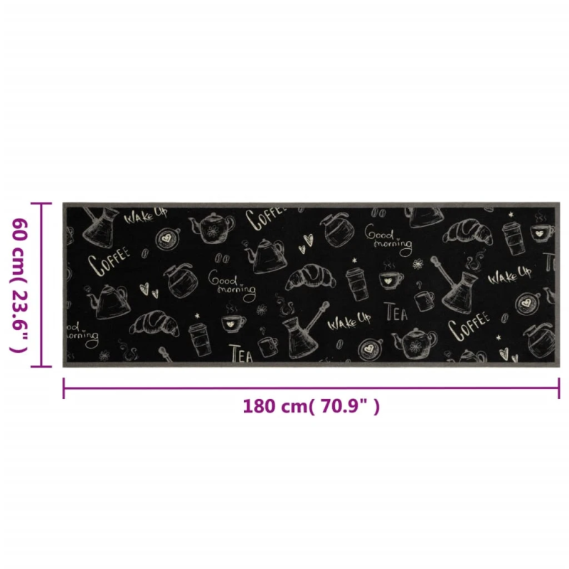 vidaXL virtuves paklājs, mazgājams, ar uzrakstu, 60x180 cm, samts