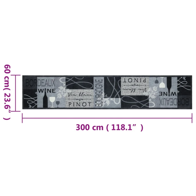 vidaXL virtuves paklājs, mazgājams, vīna apdruka, 60x300 cm , samts