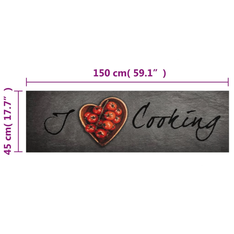 vidaXL virtuves paklājs, mazgājams, ar uzrakstu, 45x150 cm , samts