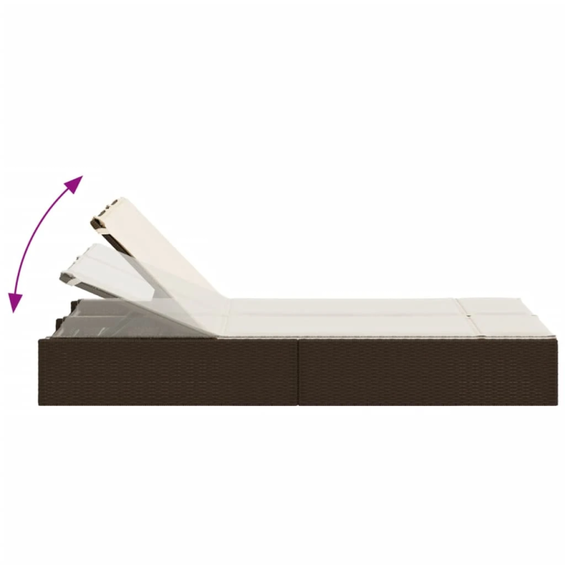 vidaXL divvietīgs sauļošanās krēsls ar matračiem, brūna PE rotangpalma