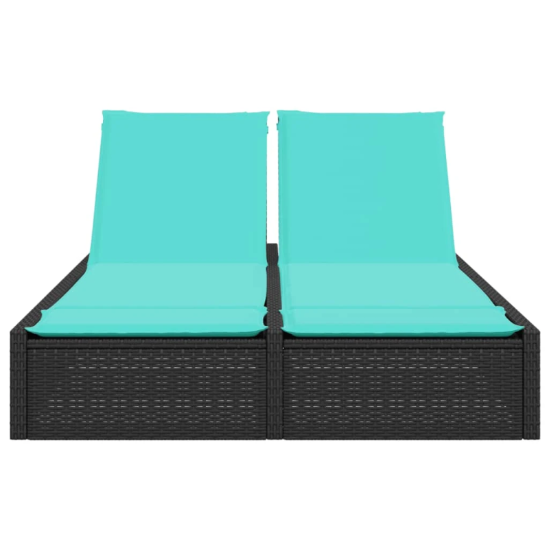 vidaXL divvietīgs sauļošanās krēsls ar spilveniem, melns polietilēna rotangpalmas pinums