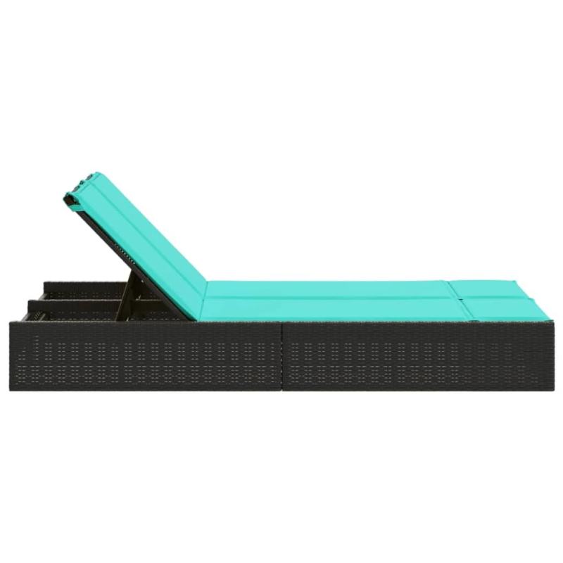 vidaXL divvietīgs sauļošanās krēsls ar spilveniem, melns polietilēna rotangpalmas pinums