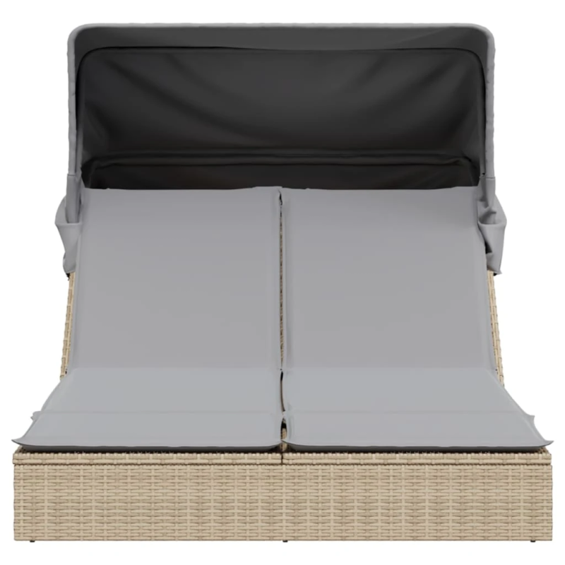 vidaXL divvietīgs sauļošanās krēsls ar jumtiņu, bēša PE rotangpalma