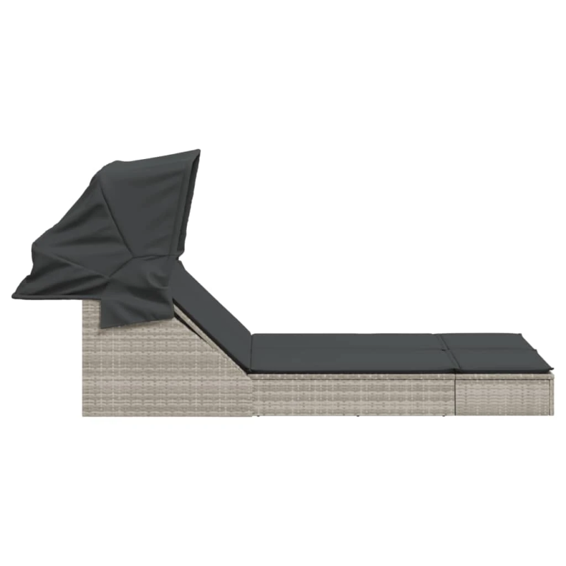 vidaXL divvietīgs sauļošanās krēsls ar jumtiņu, gaiši pelēka PE pinums