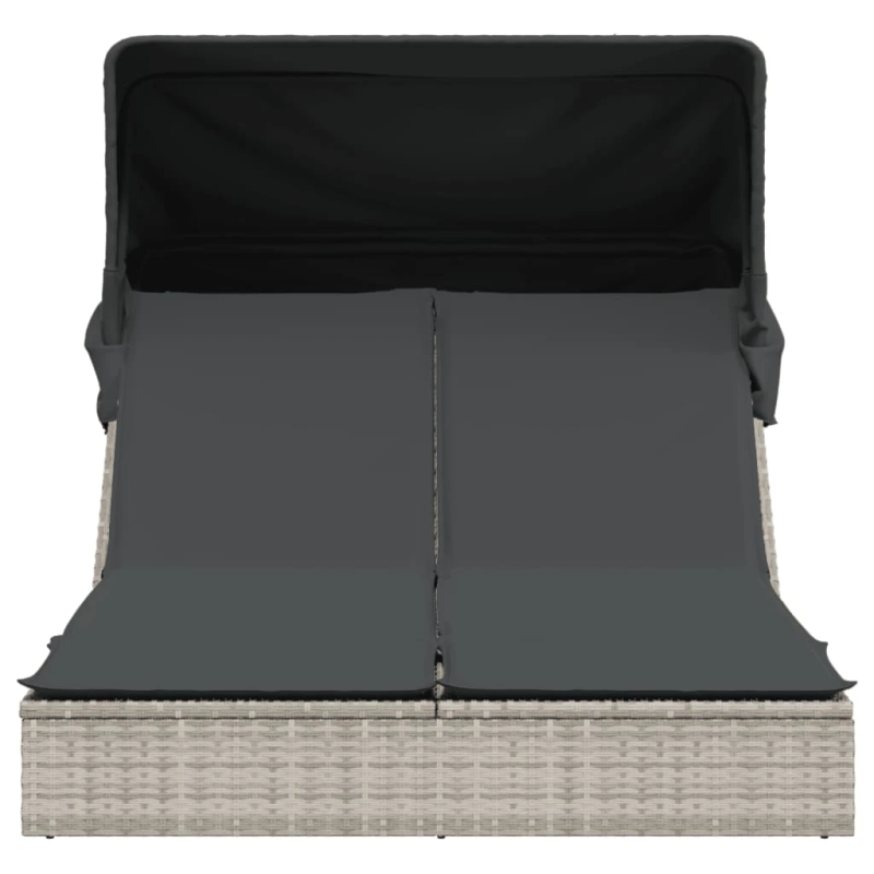 vidaXL divvietīgs sauļošanās krēsls ar jumtiņu, gaiši pelēka PE pinums