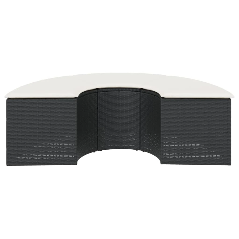 vidaXL dārza kāju soliņš ar matraci, melna PE rotangpalma