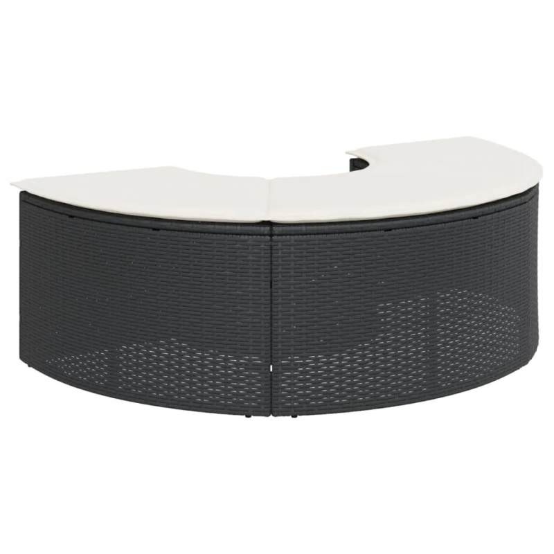 vidaXL dārza kāju soliņš ar matraci, melna PE rotangpalma