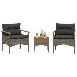 vidaXL 3-daļīgs dārza dīvāna komplekts ar matračiem, pelēks PE pinums