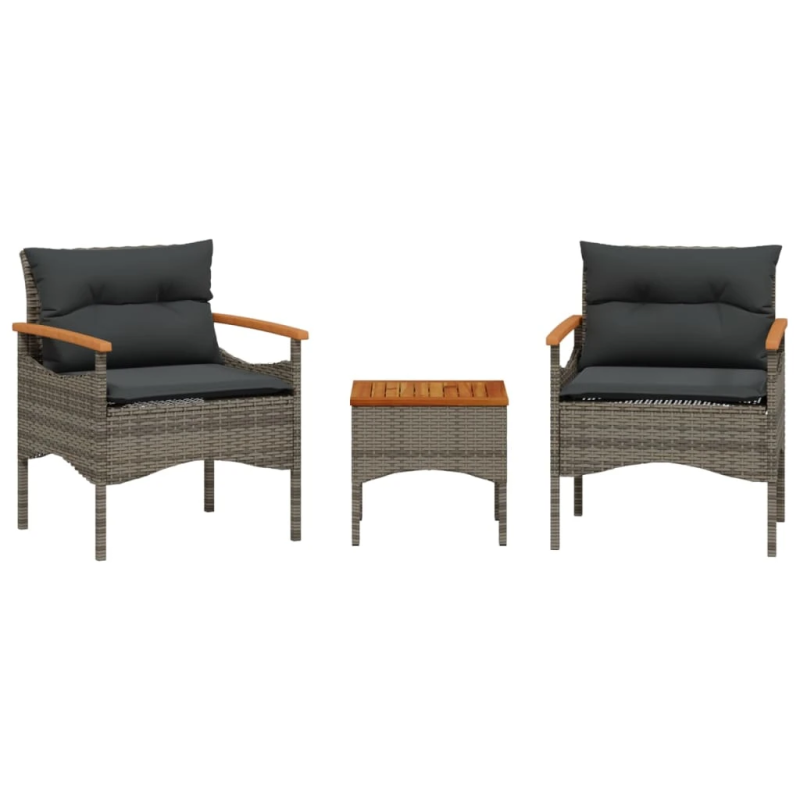 vidaXL 3-daļīgs dārza dīvāna komplekts ar matračiem, pelēks PE pinums