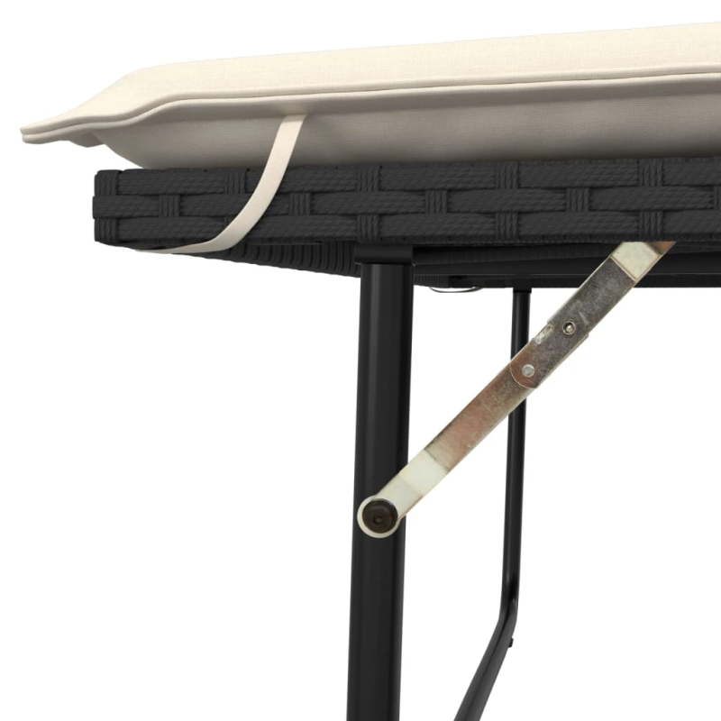 vidaXL dārza sols ar matračiem un kājsoliņu, melna PE rotangpalma