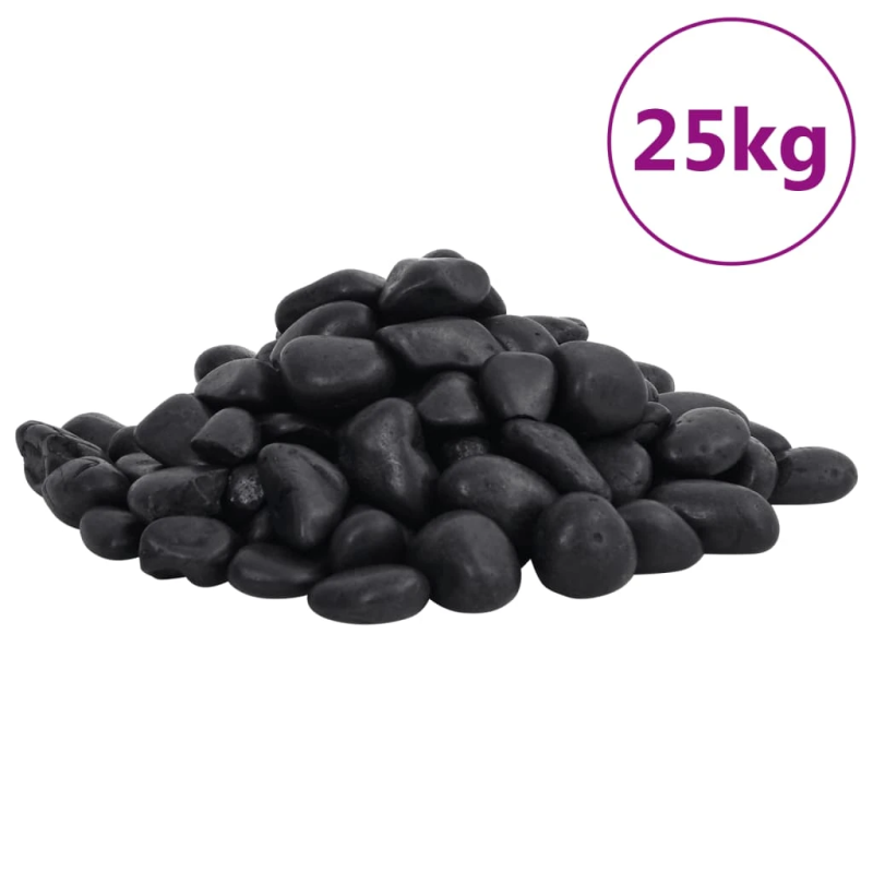 vidaXL pulēti oļi, 25 kg, melni, 2-5 cm