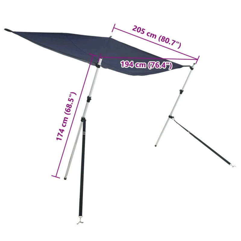 vidaXL laivas nojume, T-veida, tumši zila, 174x205x,115-194, cm