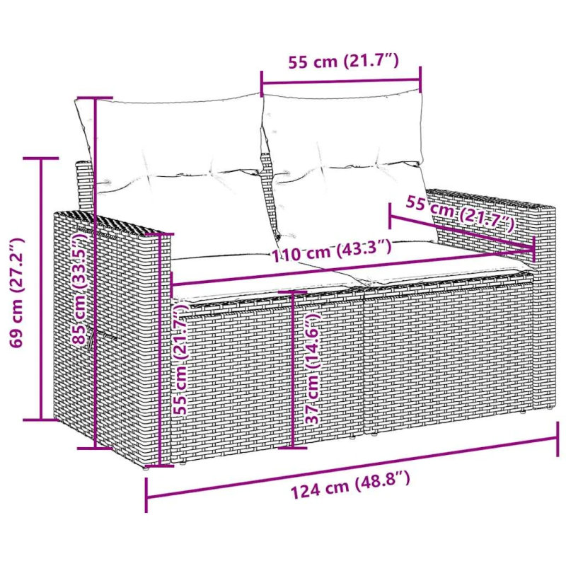vidaXL 3-daļīgs dārza dīvānu komplekts, matrači, brūna PE rotangpalma