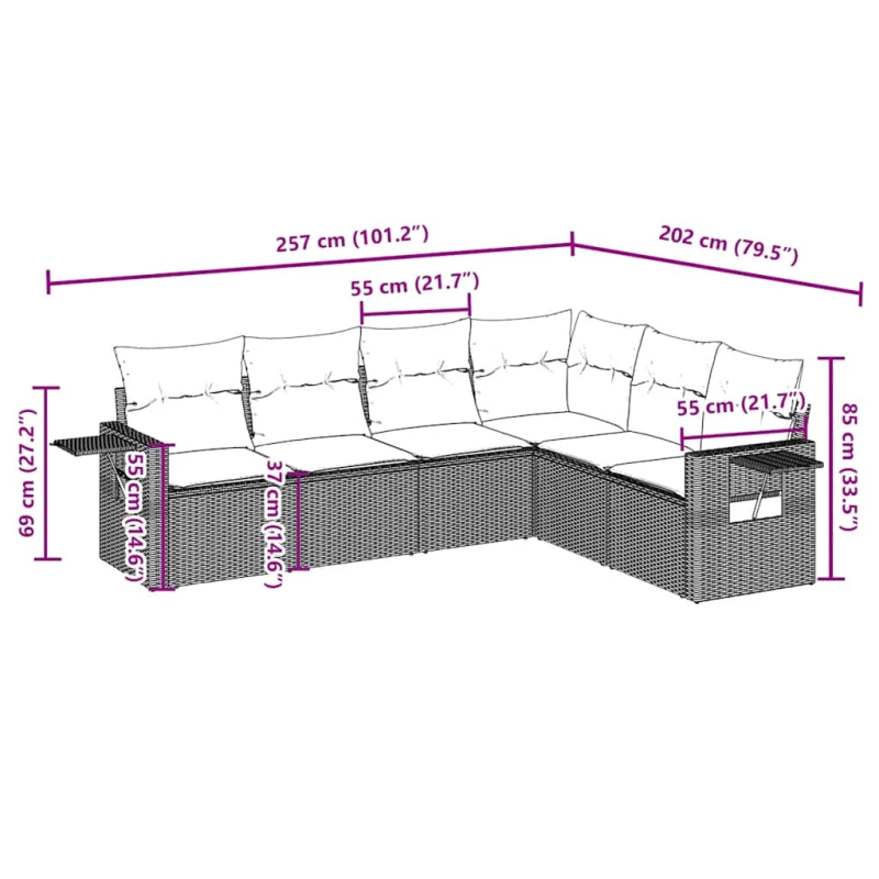 vidaXL 6-daļīgs dārza dīvānu komplekts, matrači, brūna PE rotangpalma