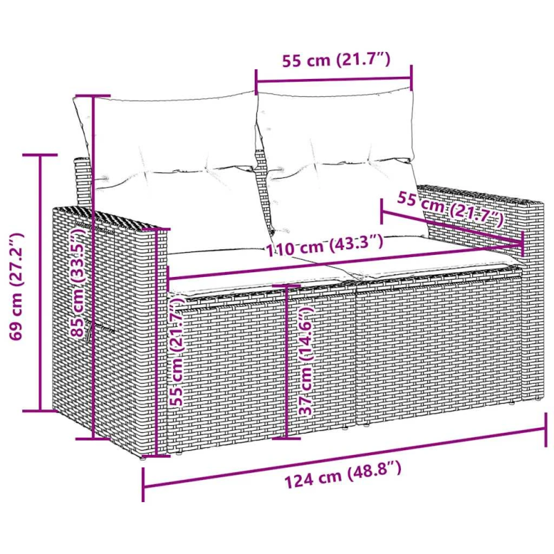 vidaXL 6-daļīgs dārza dīvānu komplekts, matrači, brūna PE rotangpalma