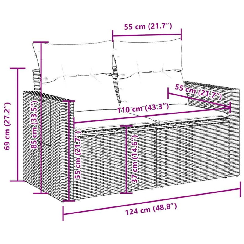 vidaXL 7-daļīgs dārza dīvānu komplekts, matrači, brūna PE rotangpalma