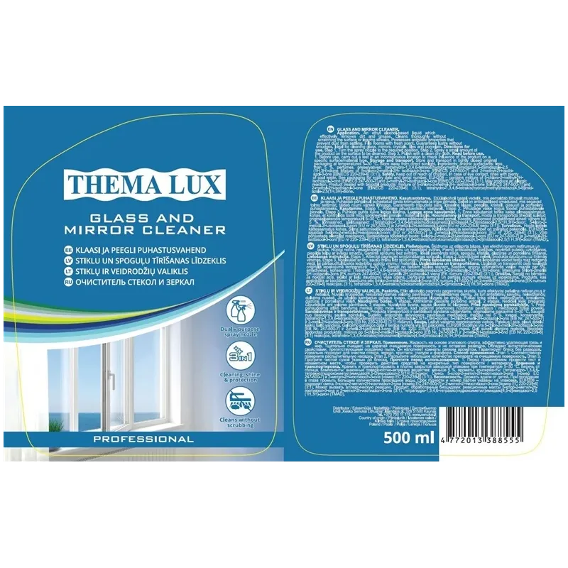 Stiklu un spoguļu tīrīšanas līdzeklis Thema Lux, 0.5 l