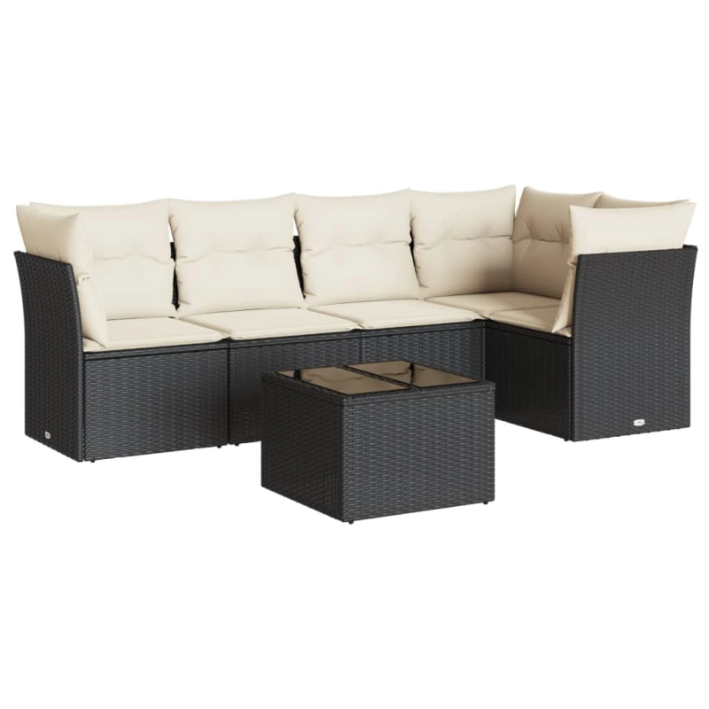 vidaXL 6-daļīgs dārza dīvāna komplekts, matrači, melna PE rotanpalma