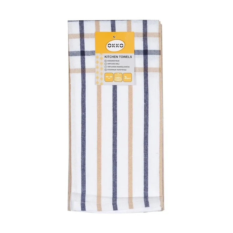 Virtuves dvieļu komplekts Okko PMM-KT10R, pelēka-bēša, 60 cm x 40 cm, 3 gab.