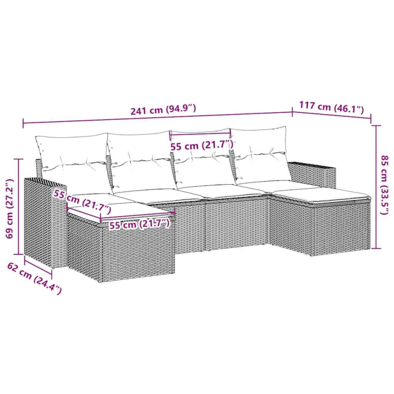 vidaXL 6-daļīgs dārza dīvānu komplekts, matrači, brūna PE rotangpalma