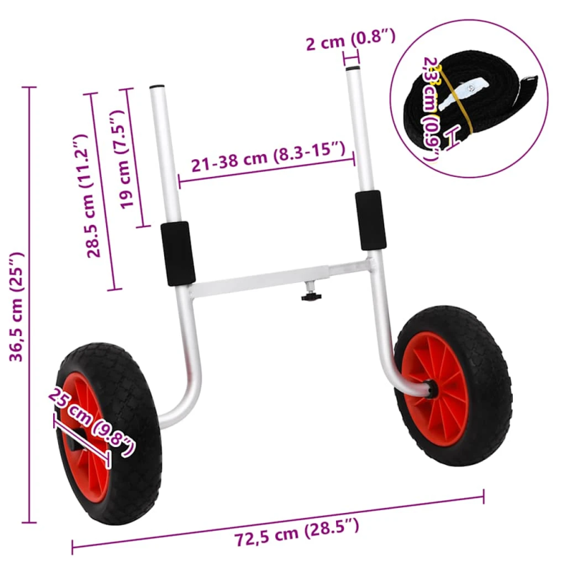 vidaXL kajaka ratiņi, 90 kg, alumīnijs