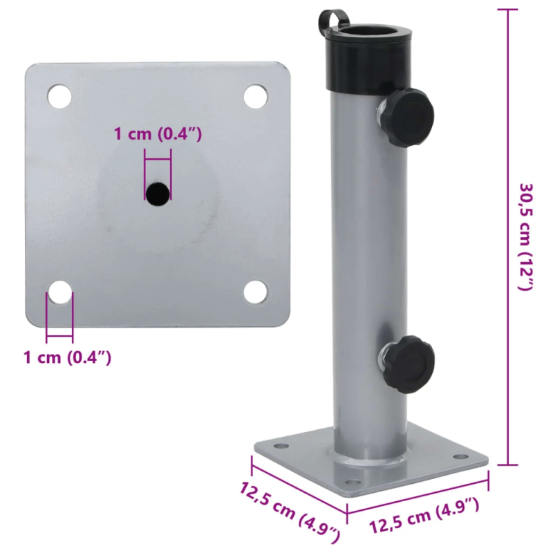 vidaXL saulessarga pamatne, DIA38-48 mm kātam, sudrabains tērauds
