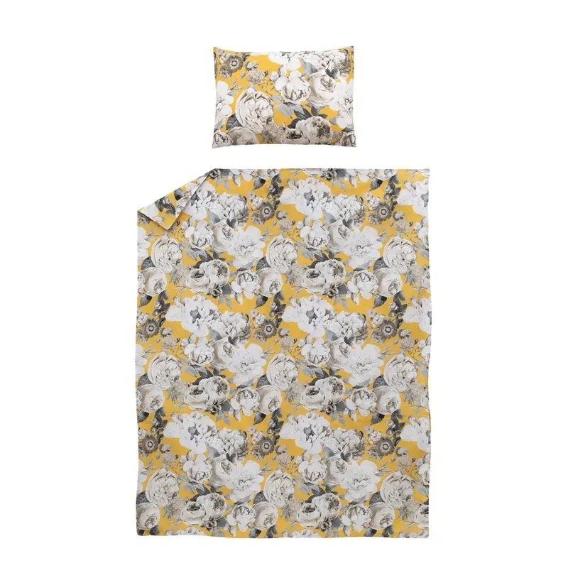 Gultas veļas komplekts Domoletti Reine Flowers, dzeltena-pelēka, 140 x 200 cm