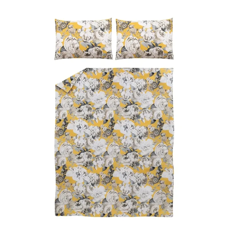Gultas veļas komplekts Domoletti Reine Flowers, dzeltena-pelēka, 200 x 220 cm