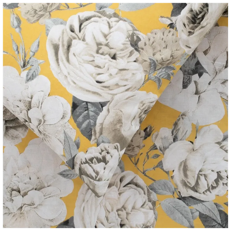 Gultas veļas komplekts Domoletti Reine Flowers, dzeltena-pelēka, 200 x 220 cm