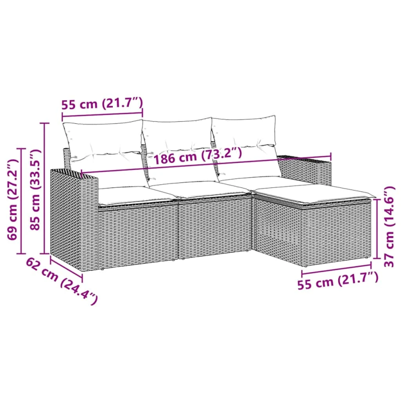vidaXL Sodo komplektas su pagalvėlėmis, 4 dalių, juodas, poliratanas